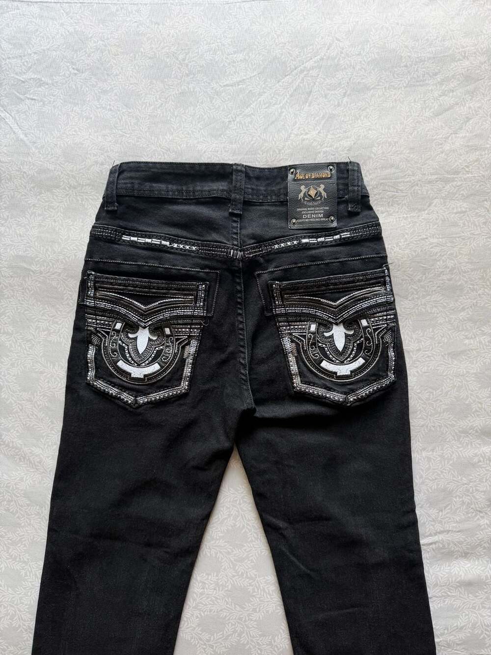 Age of Diamond Original Denim Black Jeans with Embroidered Embellished Details